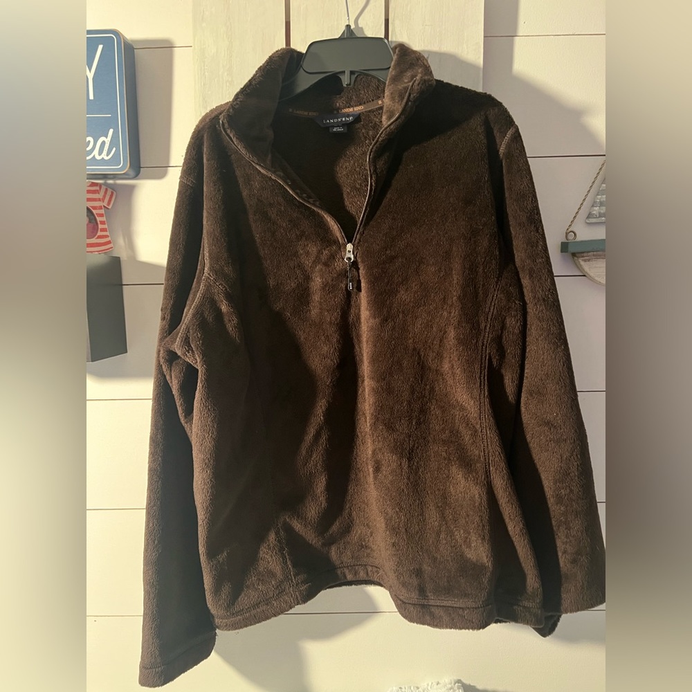 Lands End Quarter Zip Brown Fleece~ Med